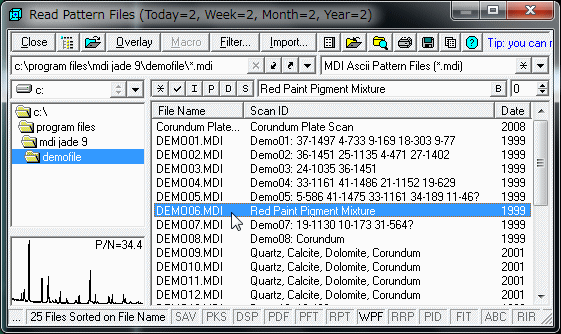 XRDパターンのデータファイルを選ぶ画面