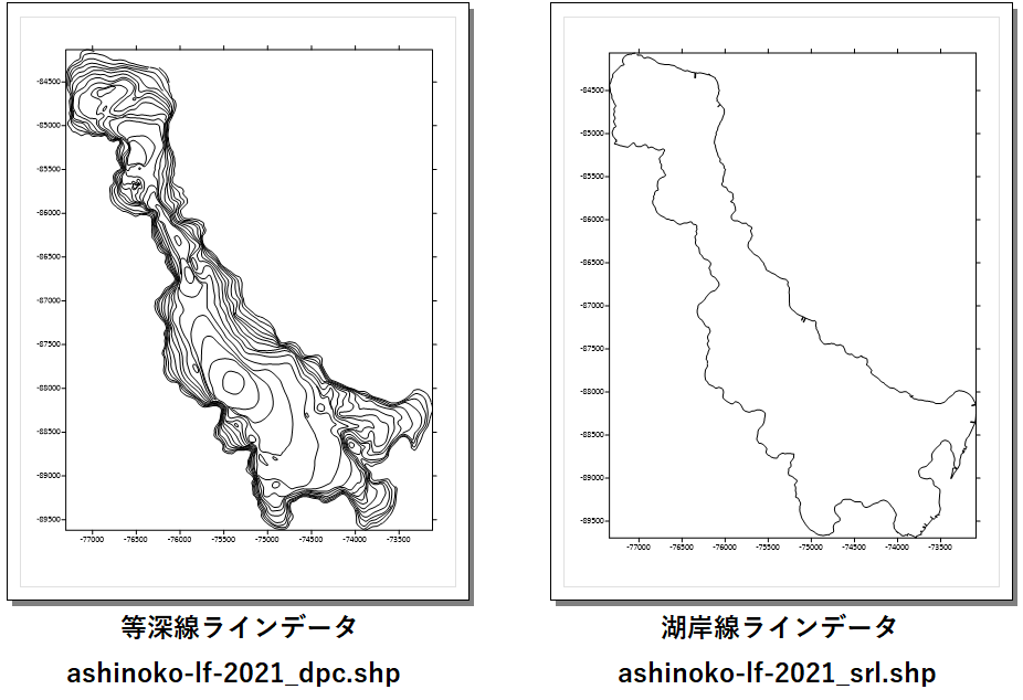 等深線、湖岸線のデータから作成したベースマップ（Base Map）