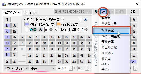 結晶系など単位胞の条件でフィルタを設定