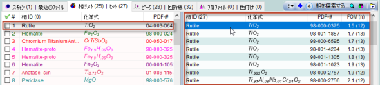 類似の候補がヒットリスト欄に表示されます