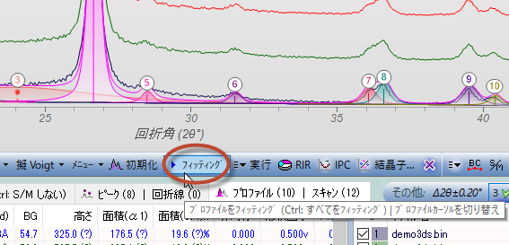 フィッティングボタンをクリックして実行