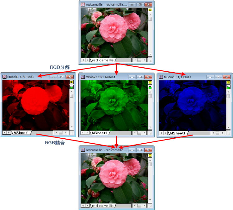 RGB分解と結合機能の実行例