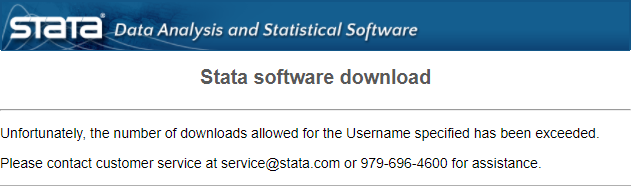 Stataのダウンロード回数の上限に達した画面
