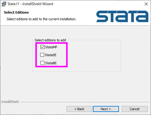 Stataの種類の選択画面